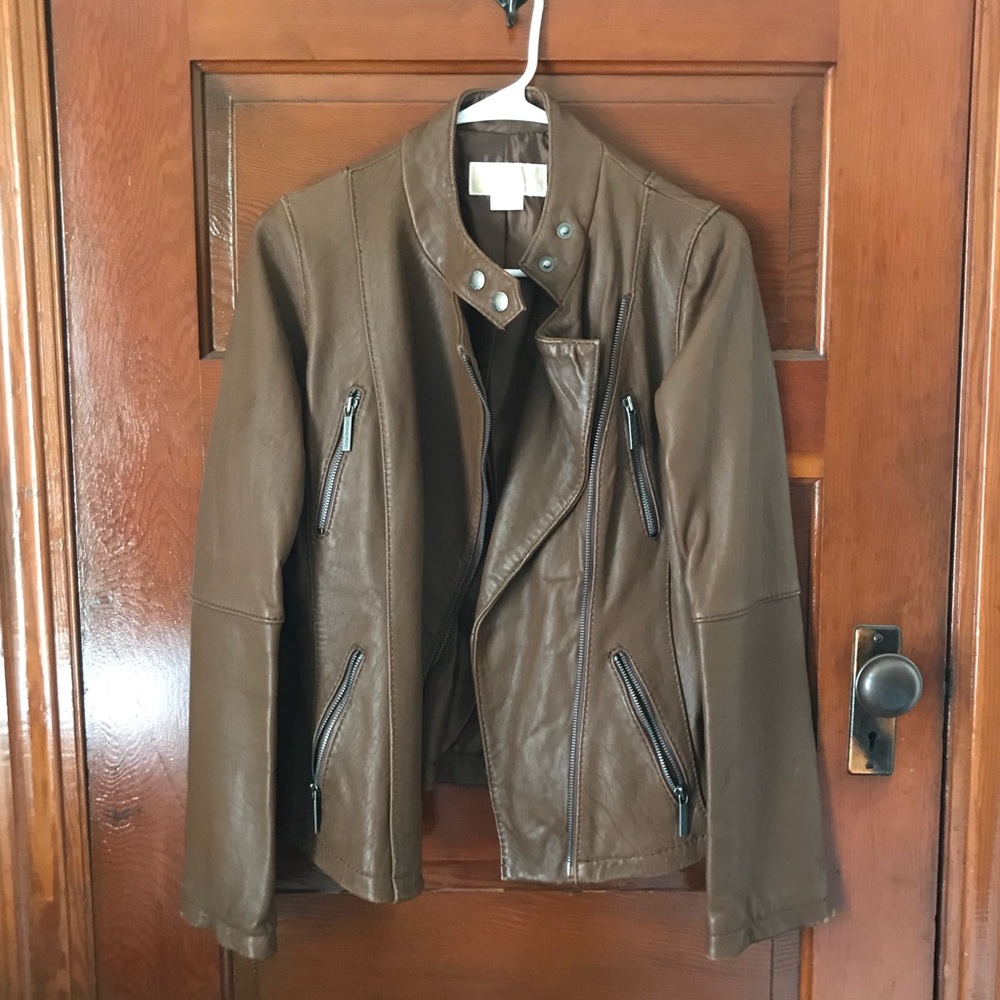 Michael Kors genuine leather brown Moto jacket sm